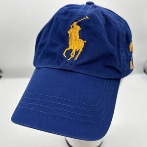 Polo Ralph Lauren Navy Blue Yellow Big Pony Logo #3 Strap Back Hat